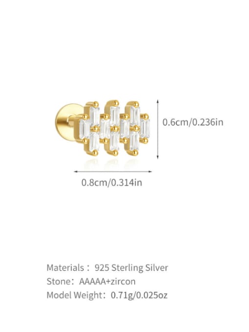 Single Gold 4 925 Sterling Silver Cubic Zirconia Geometric Minimalist Stud Earring