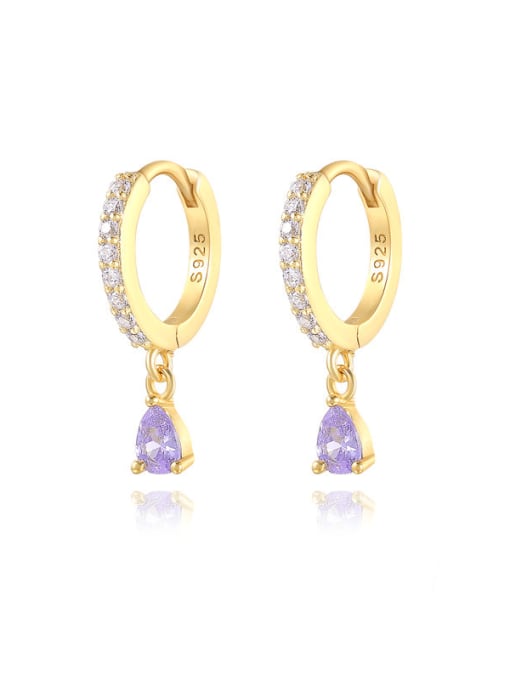 Golden Purple Diamond 925 Sterling Silver Cubic Zirconia Geometric Dainty Huggie Earring