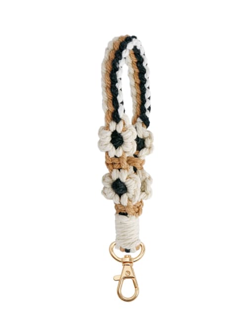 K68619 white color Cotton thread Flower Keychain DIY Handwoven Wrist Strap Key Chain