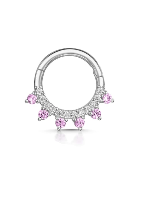 Single platinum pink diamond 925 Sterling Silver Cubic Zirconia Geometric Dainty Nose Rings(Single-Only One)