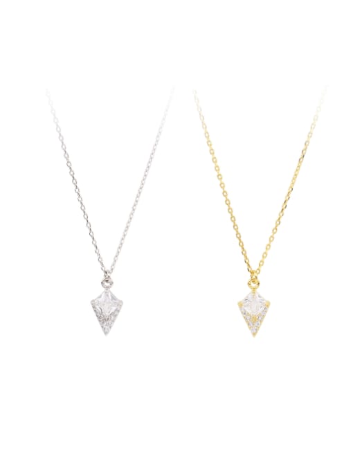 Jewel-Silver 925 Sterling Silver Cubic Zirconia Triangle Minimalist Necklace 0