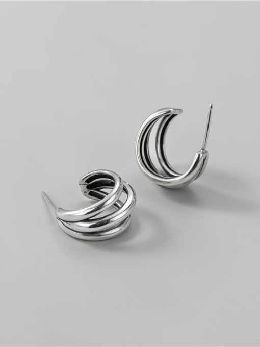 ARTTI 925 Sterling Silver Geometric Minimalist  Semicircle Three Layers Earring 2