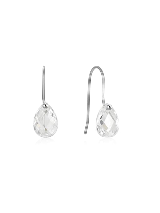 Platinum 925 Sterling Silver Cubic Zirconia Water Drop Minimalist Hook Earring