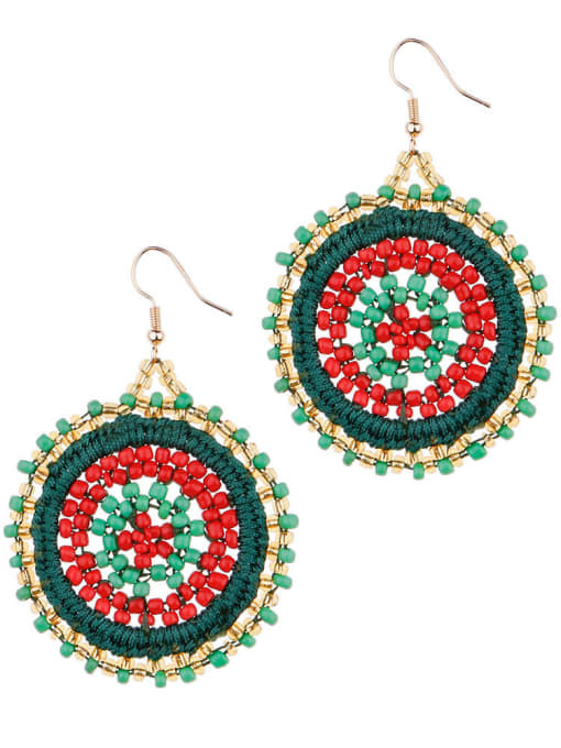 E68675 Alloy Bead embroidery threads Round Bohemia Hand-Woven Drop Earring