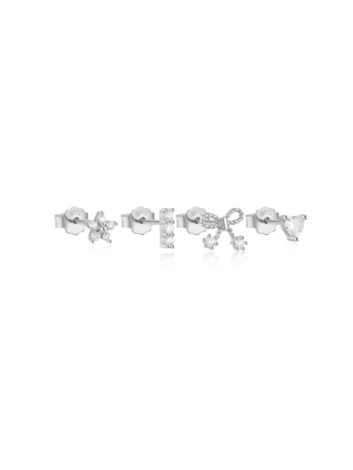 4 pieces per set in platinum 925 Sterling Silver Cubic Zirconia Bowknot Minimalist Stud Earring