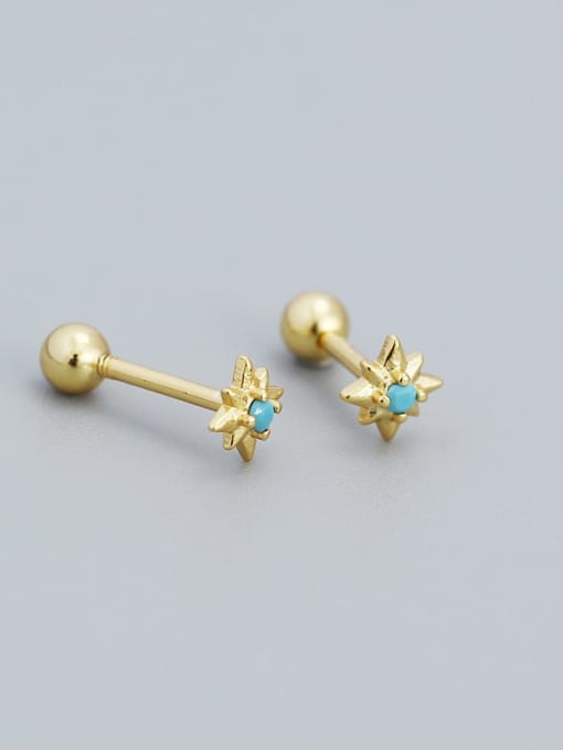 Golden (Turquoise) 925 Sterling Silver Enamel Geometric Minimalist Stud Earring