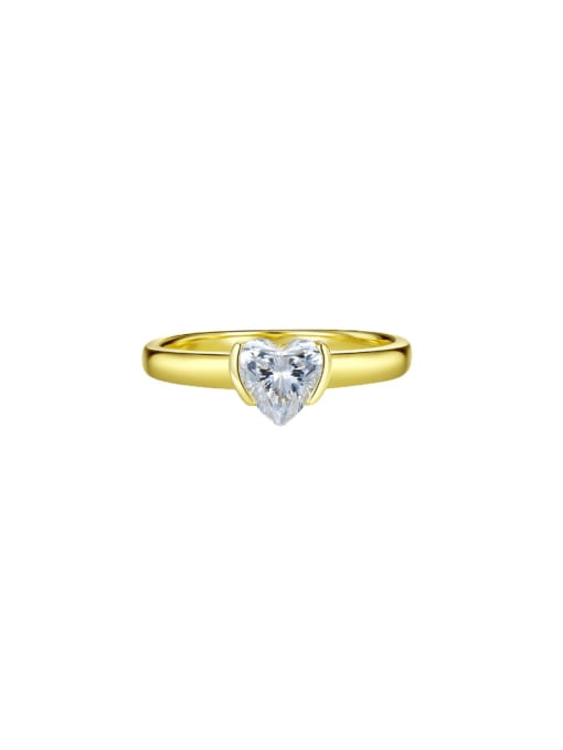 R480 Heart shaped Gold 925 Sterling Silver High Carbon Diamond Heart Minimalist Band Ring