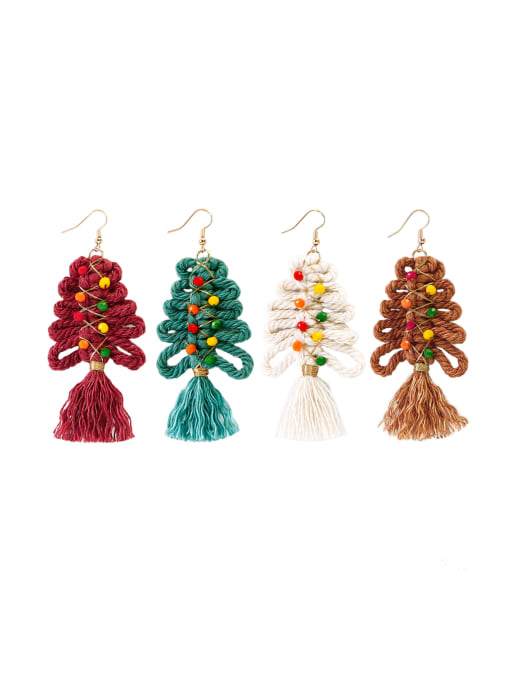 JMI Alloy Cotton Rope Tree Tassel Christmas Bossian Style Hand-Woven Drop Earring 2