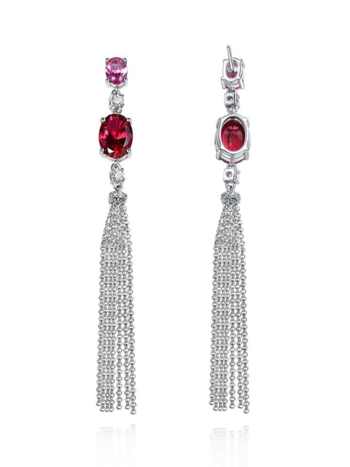 A&T Jewelry 925 Sterling Silver High Carbon Diamond Red Tassel Luxury Earring 0