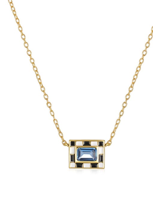 Gold + Royal Blue 925 Sterling Silver Cubic Zirconia Geometric Dainty Necklace