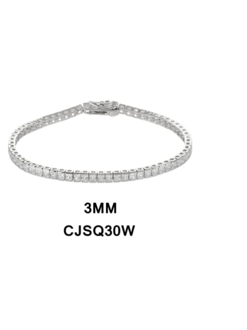 Clawless white Stone 3mm-18cm 925 Sterling Silver Cubic Zirconia Geometric Luxury Link Bracelet