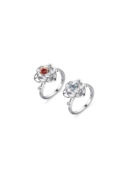 0.5 Carat (Rose Mosant Diamond) 925 Sterling Silver Moissanite Flower Dainty Band Ring