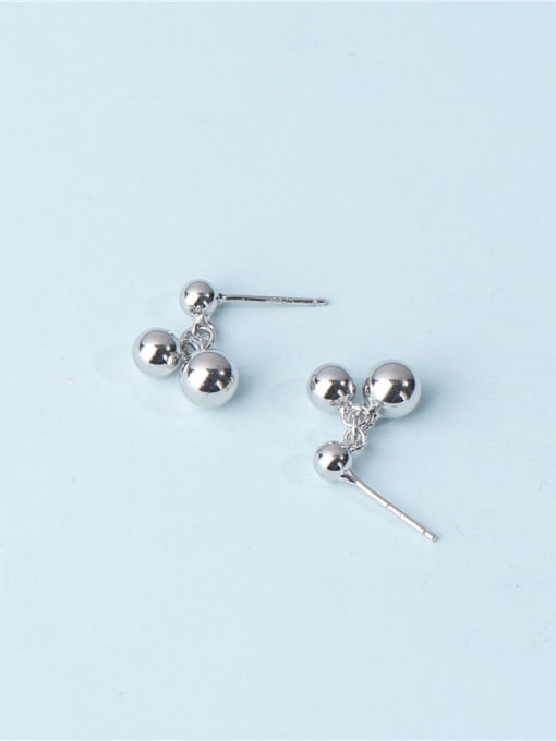 Platinum 925 Sterling Silver Bead Round Minimalist Drop Earring