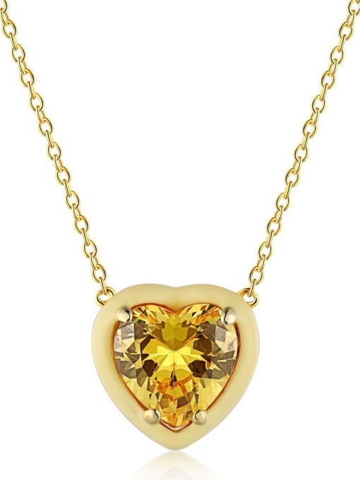 Gold yellow DY190133 925 Sterling Silver Cubic Zirconia Heart Minimalist Necklace