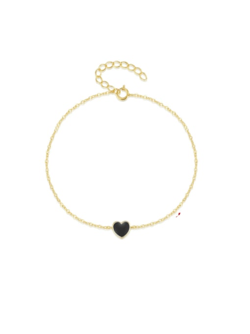 Gold black oil drop 925 Sterling Silver Enamel Heart Minimalist Link Bracelet