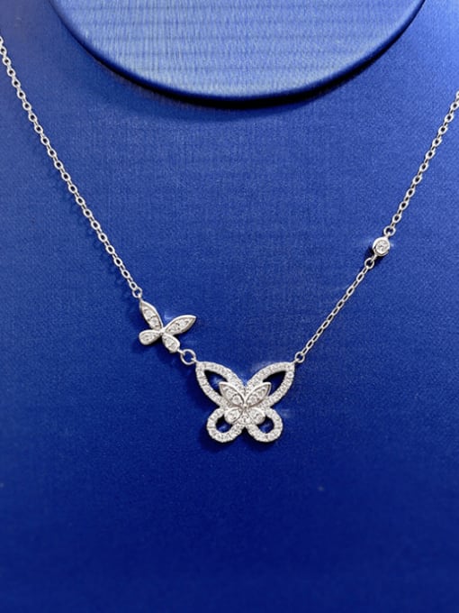 M&J 925 Sterling Silver Cubic Zirconia Hollow  Butterfly Dainty Necklace