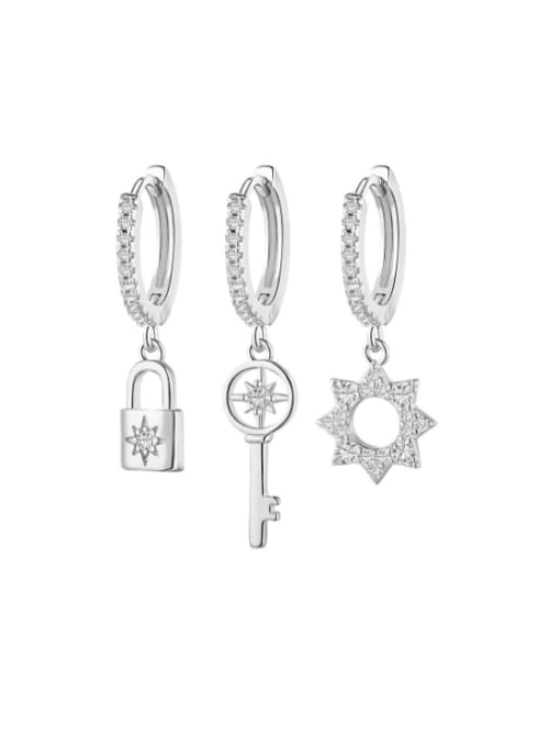 HV180012 925 Sterling Silver Cubic Zirconia Key Minimalist Huggie Earring