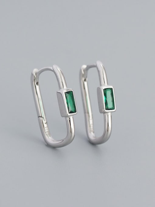 White gold (green stone) 925 Sterling Silver Cubic Zirconia Geometric Minimalist Huggie Earring