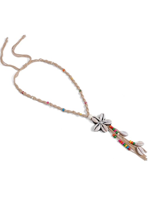 Camel n70251 Pearl Cotton Tassel Hand-Woven  Flower Lariat Necklace