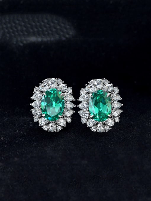 A&T Jewelry 925 Sterling Silver High Carbon Diamond Green Geometric Luxury Stud Earring