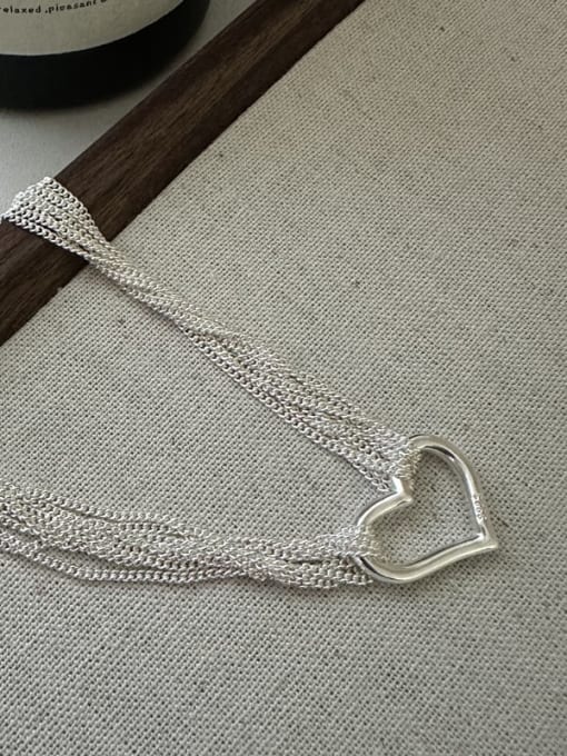 11TL42 Necklace 925 Sterling Silver Heart Vintage Multi Strand Necklace