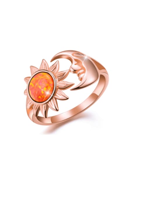 Rose gold ESD 0058C 925 Sterling Silver Synthetic Opal Moon Artisan Stackable Ring