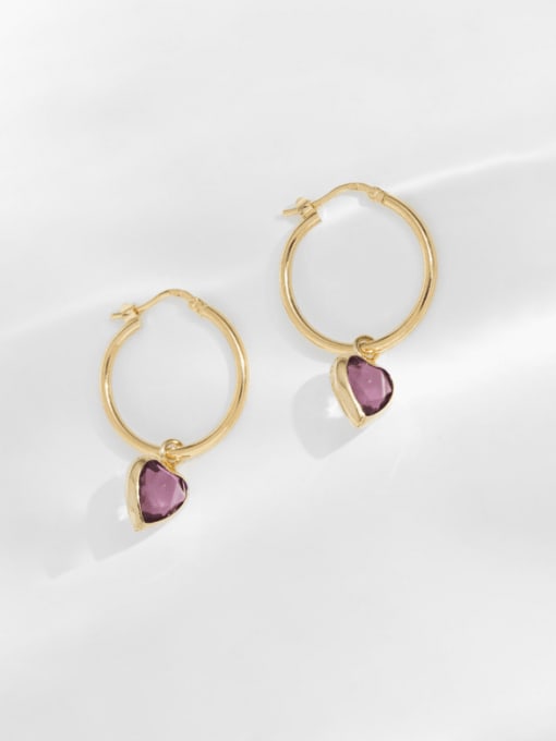 Golden +Medium Purple Red 925 Sterling Silver Cubic Zirconia Heart Minimalist Huggie Earring