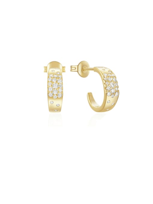 Gold 2 Brass Cubic Zirconia C Shape Minimalist Stud Earring