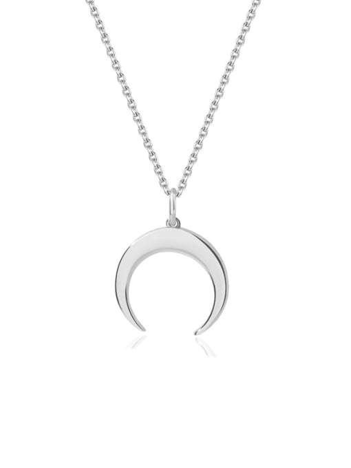 A2871 Platinum 925 Sterling Silver Moon Minimalist Necklace
