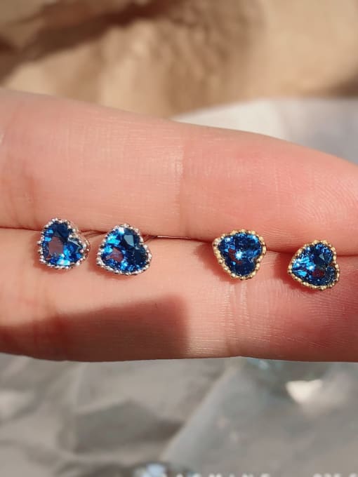 ZEMI 925 Sterling Silver Sapphire Blue Heart Dainty Stud Earring 1