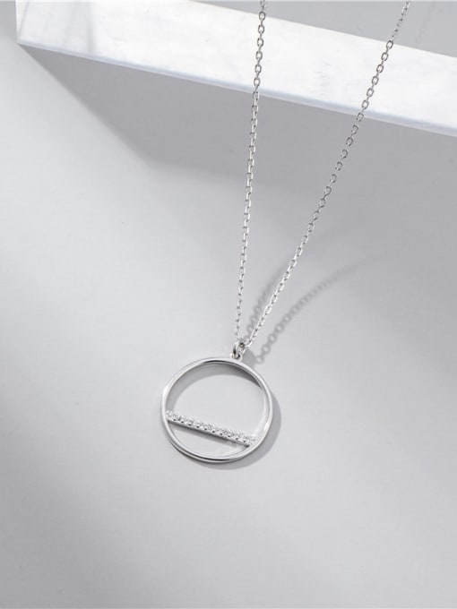 Platinum 925 Sterling Silver Cubic Zirconia Round Minimalist Necklace