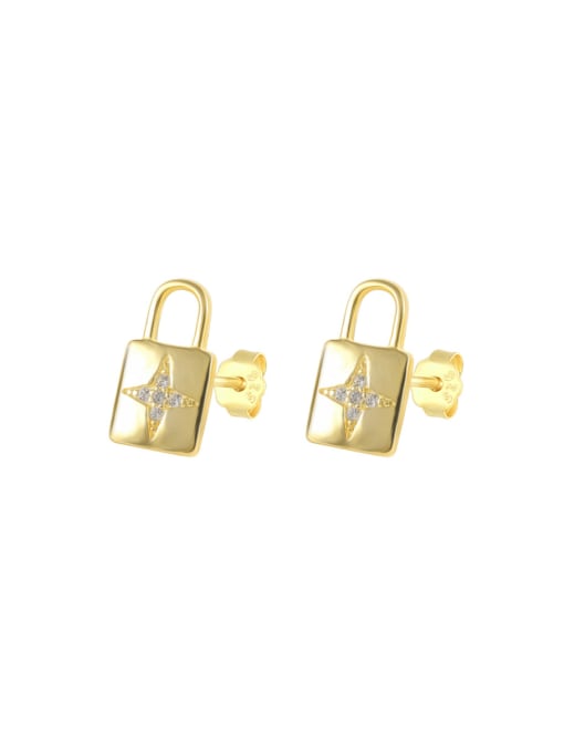 Gold 3 (Cross) 925 Sterling Silver Cubic Zirconia Geometric Dainty Stud Earring