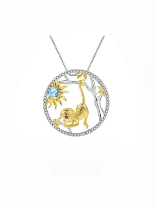 Swiss lantopa Stone Pendant + chain 925 Sterling Silver Natural Stone Monkey Artisan Necklace