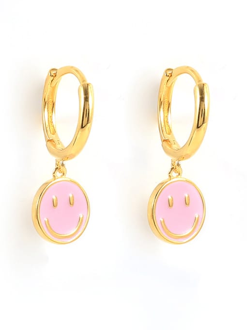 Gold+ Pink 925 Sterling Silver Enamel Smiley Minimalist Huggie Earring