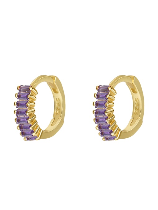 E1538E Gold +Purple 925 Sterling Silver Cubic Zirconia Geometric Dainty Huggie Earring