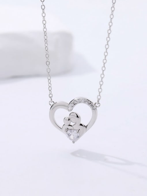 A303A Platinum 925 Sterling Silver Cubic Zirconia Heart Minimalist Necklace