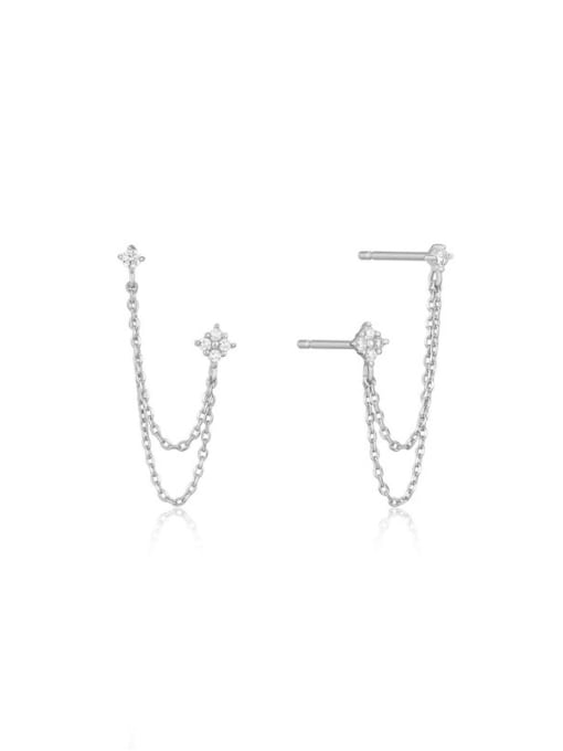 White gold + white 925 Sterling Silver Cubic Zirconia Tassel Dainty Drop Earring