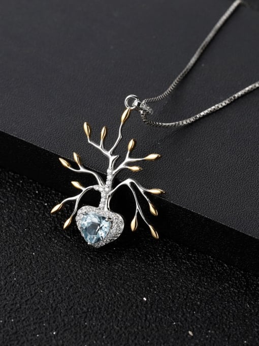 ZXI-SILVER JEWELRY 925 Sterling Silver Natural Topaz  Artisan Tree of Life Pendant Necklace 2