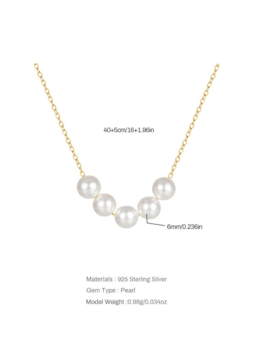 YUANFAN 925 Sterling Silver Imitation Pearl Geometric Minimalist Necklace 3