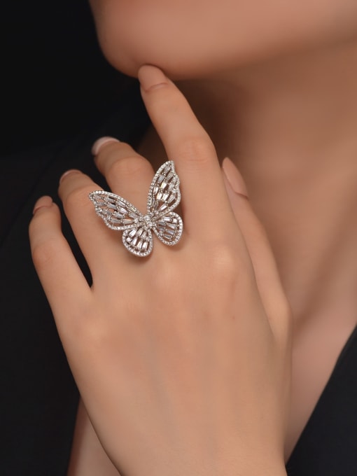 A&T Jewelry 925 Sterling Silver High Carbon Diamond Butterfly Dainty Ring 1