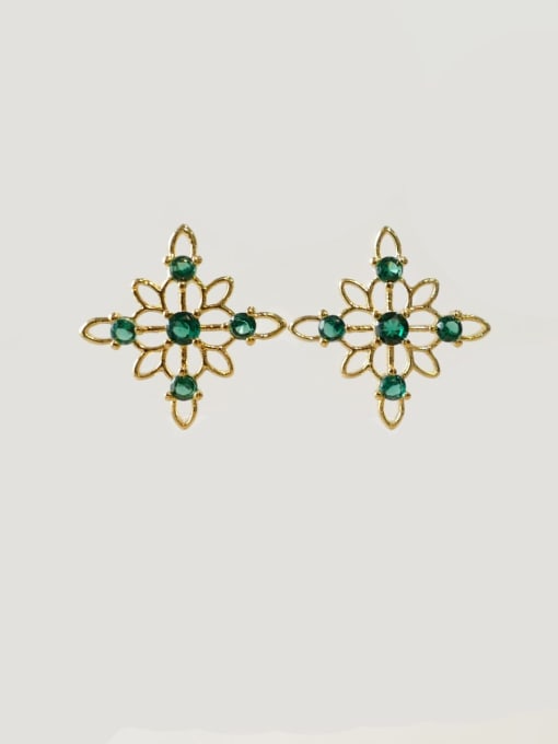 ZEMI 925 Sterling Silver Cubic Zirconia Green Flower Vintage Stud Earring
