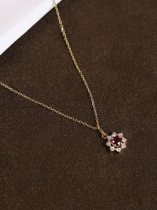 ZEMI 925 Sterling Silver Cubic Zirconia Red Flower Dainty Necklace 0