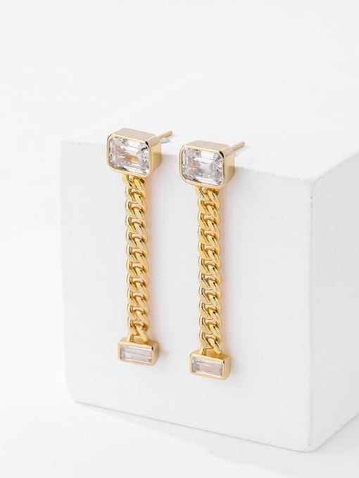E2383 Gold Earrings 925 Sterling Silver Geometric Minimalist Twist Chain  Drop Earring