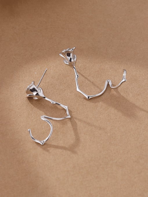 YUANFAN 925 Sterling Silver Irregular Flower Minimalist Hook Earring 4