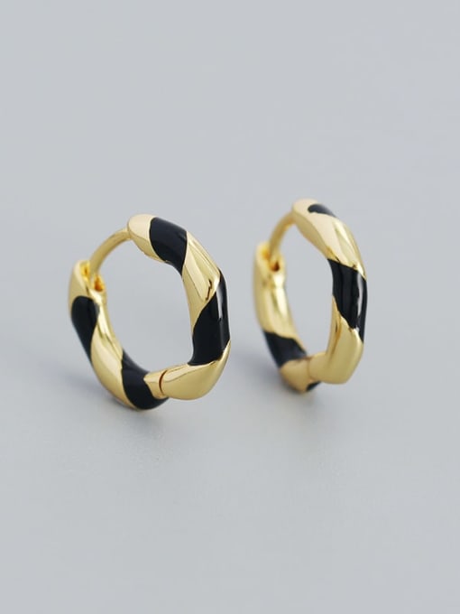 Gold (black) 925 Sterling Silver Enamel Geometric Trend Stud Earring