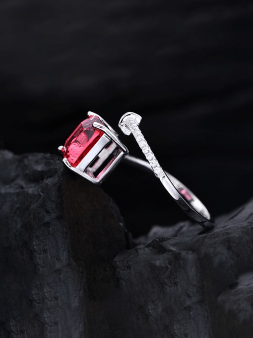 rose red 925 Sterling Silver High Carbon Diamond Geometric Dainty Band Ring