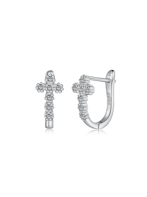 STL-Silver Jewelry 925 Sterling Silver Cubic Zirconia Cross Dainty Huggie Earring 0