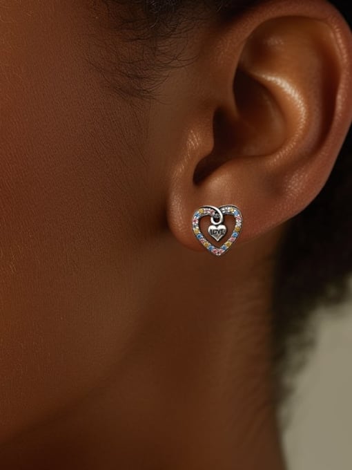 YUANFAN 925 Sterling Silver Cubic Zirconia Heart Vintage Stud Earring 2