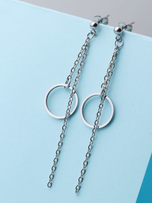Steel color Stainless steel Ring tassel Minimalist Threader Earring