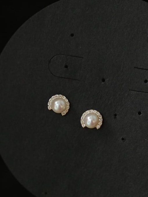 ZEMI 925 Sterling Silver Imitation Pearl Ball Dainty Stud Earring 2